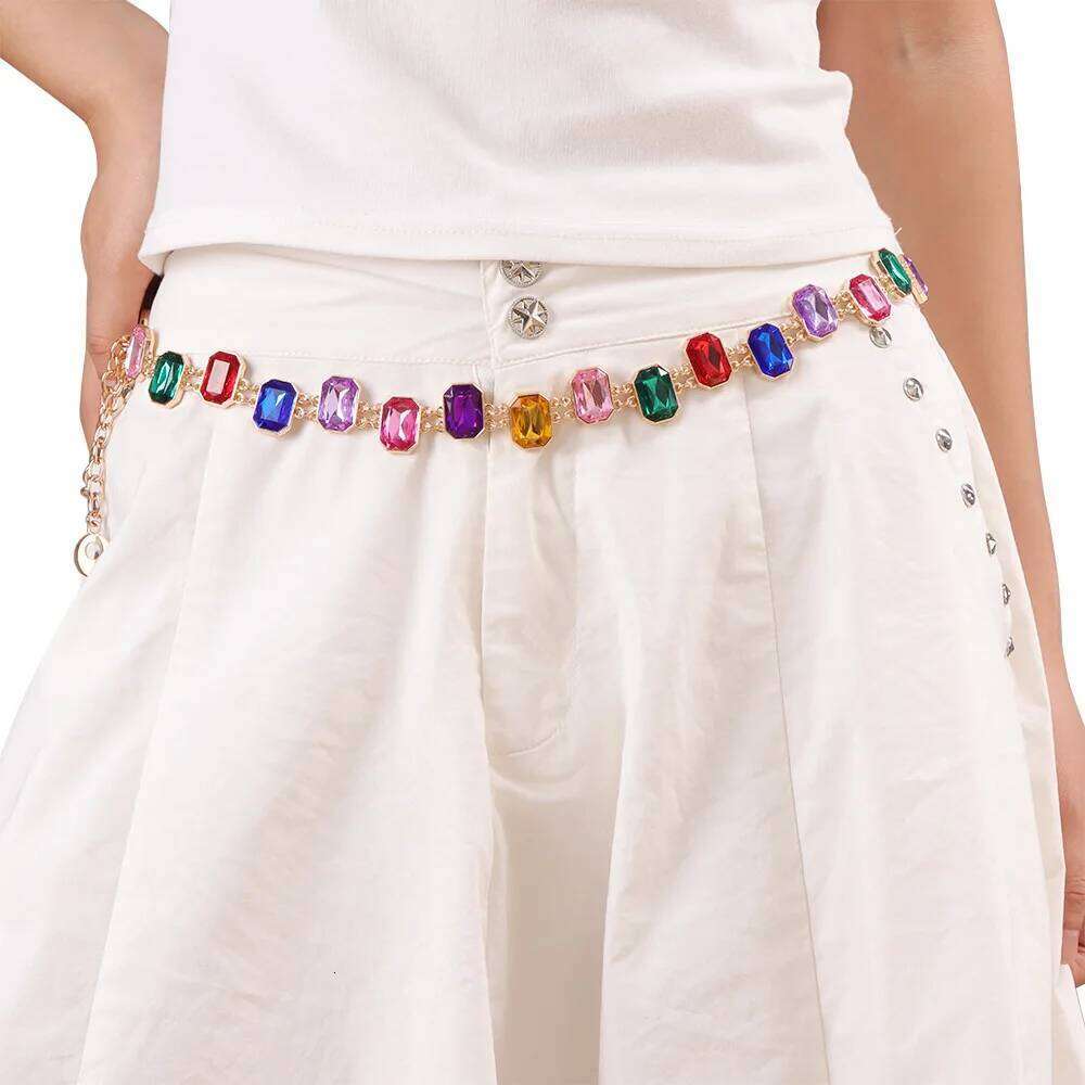 New Arrival! European and American Style High-End Colored Full-Diamond Niche Retro Women's Waist Chain Belt H260228