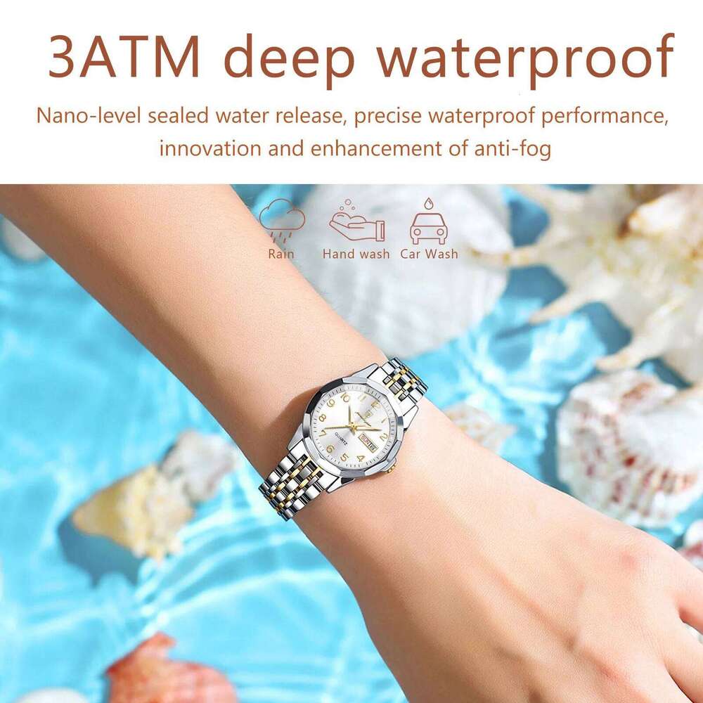 POEDAGAR Elegant Ladies es Waterproof Luminous Date Week for Woman High Quality Stainless Steel Quartz Women's H260228