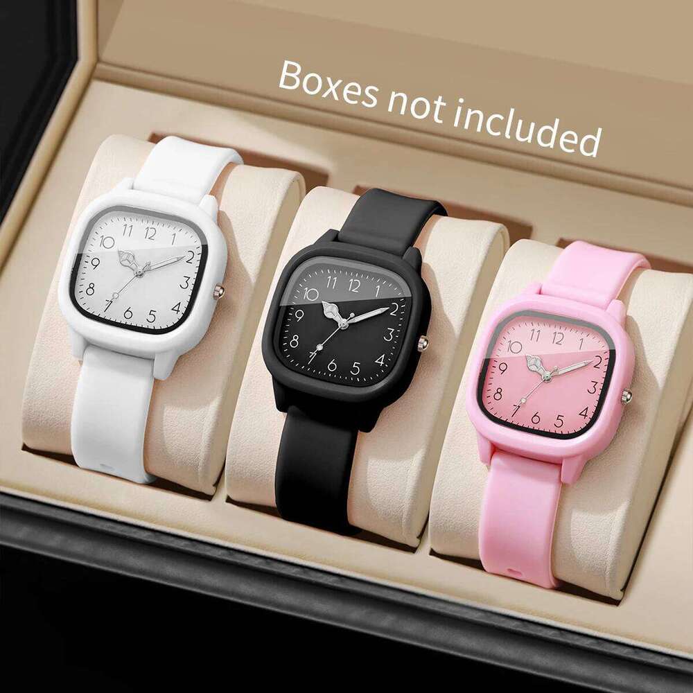 3PCS/Set Women Fashion Arabic Numeral Dial Quartz es Ladies Silicone Strap Girls Clock Reloj MujerWithout Box H260228
