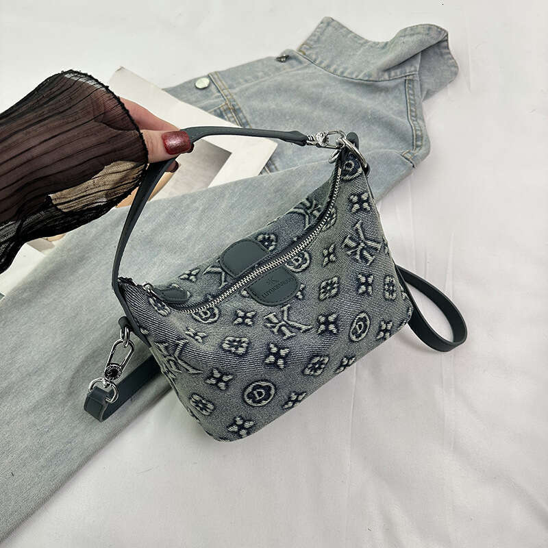 2026 New Small for Women, High-End Embroidered Tote Bag, Denim, Light Luxury, Versatile, Fashionable Shoulder and Crossbody Bag