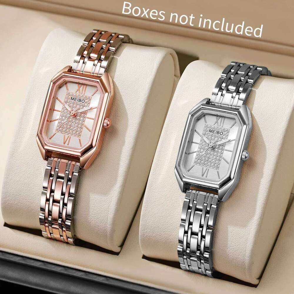 1/2PCS Fashion es Luxury Alloy Band Rectangle Quartz for Women Clock Gift Reloj MujerWithout Box H260228