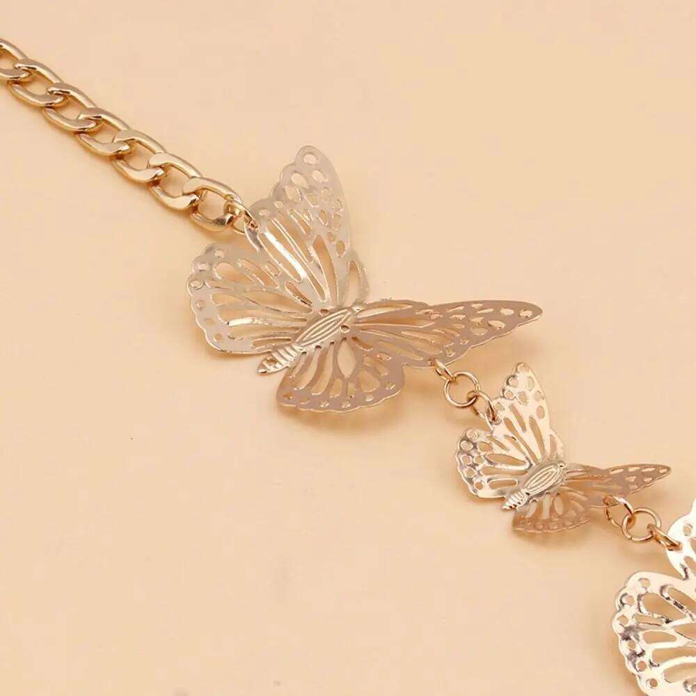 Chic Vintage Butterfly Waist Jewelry Metal Dress Belt Chains Y2K Gold Tassel Body Chain Gift H260228