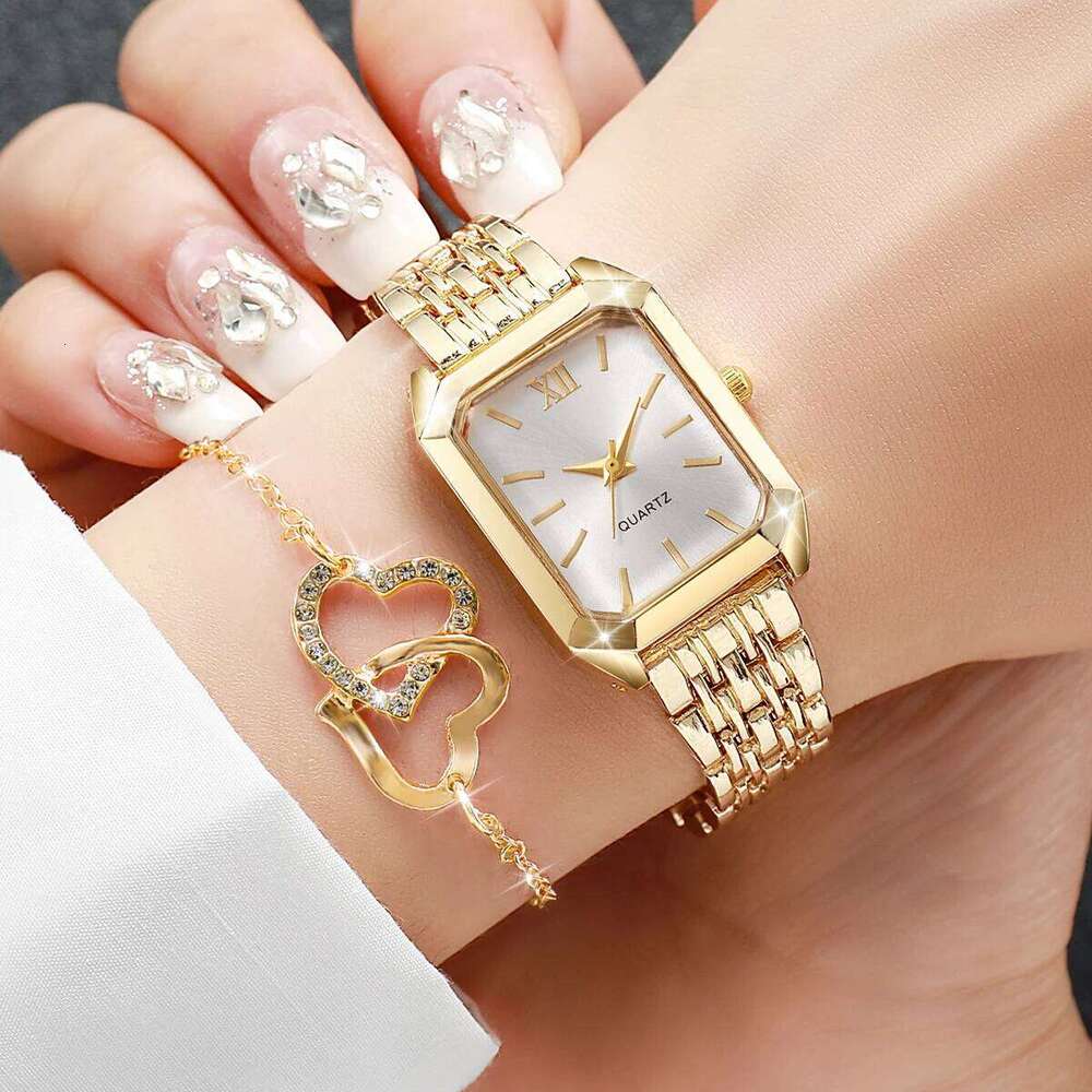 6PCS/Set Fashion Rectangle Women es Ladies Roma Dial Analog Quartz Wrist Jewelry Set Reloj Mujer Without Box H260228