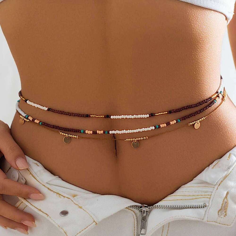 PuRui Vintage Multilayer Acrylic Waist Chain Boho Mix Color Tiny Beads Belly Chains Women Body Jewelry Party Ladies Summer Gift H260228