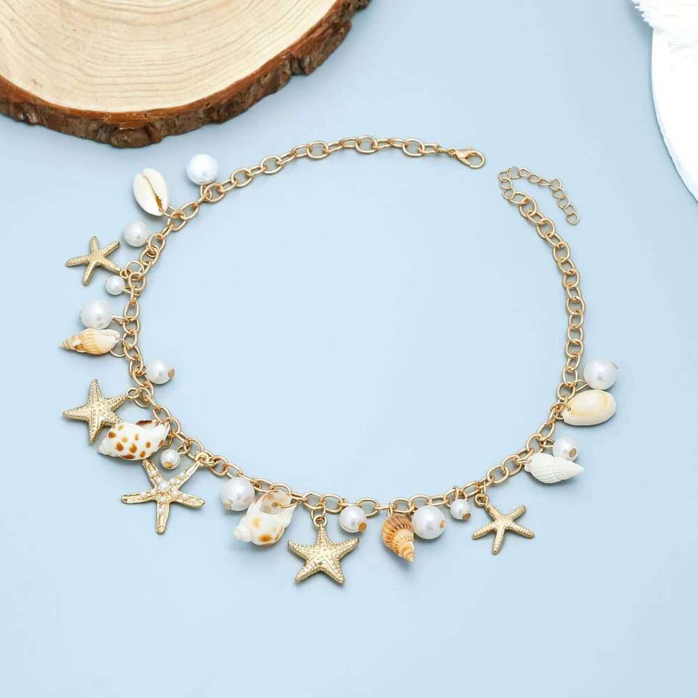 Single-piece seashell waist chain, faux pearl, starfish, conch jewelry, a stylish accessory for beach vacations and pa H260228
