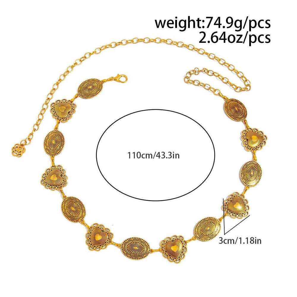 Retro Metal Cold Wind Peach Heart Patchwork Waist Oval Lace Imitation Turquoise Body Chain Jewelry Accessories H260228