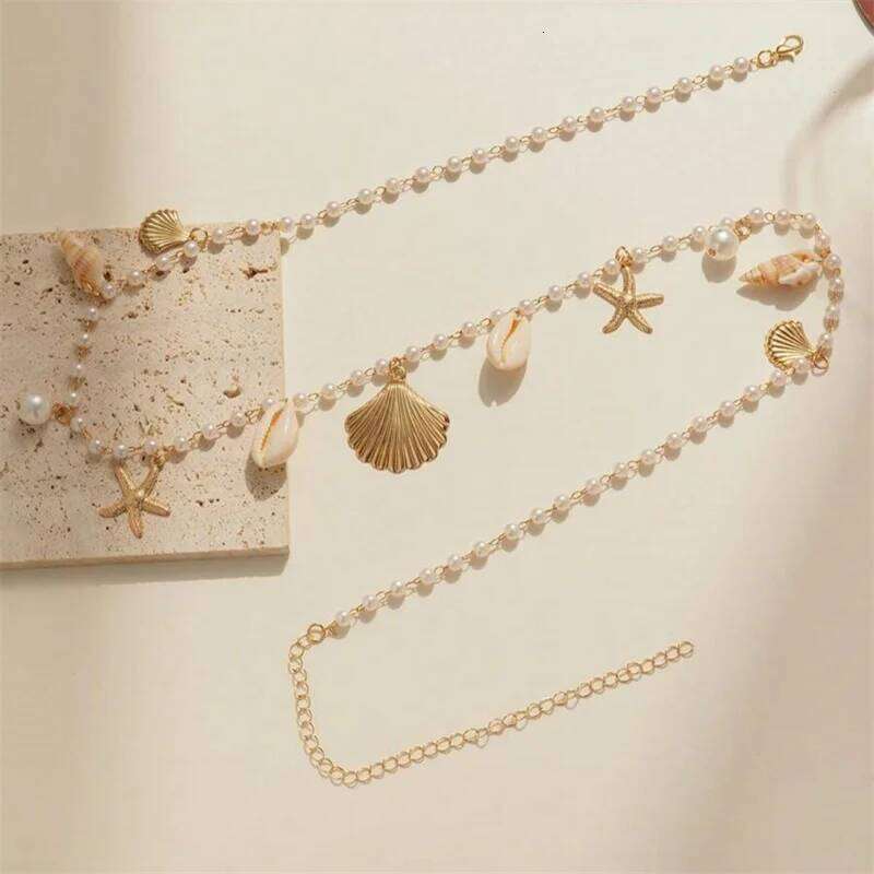Bohemian Starfish Shell for Women New Trendy Imitation Pearl Beaded Waist Link Bikini Belly Chain Body Jewelry H260228