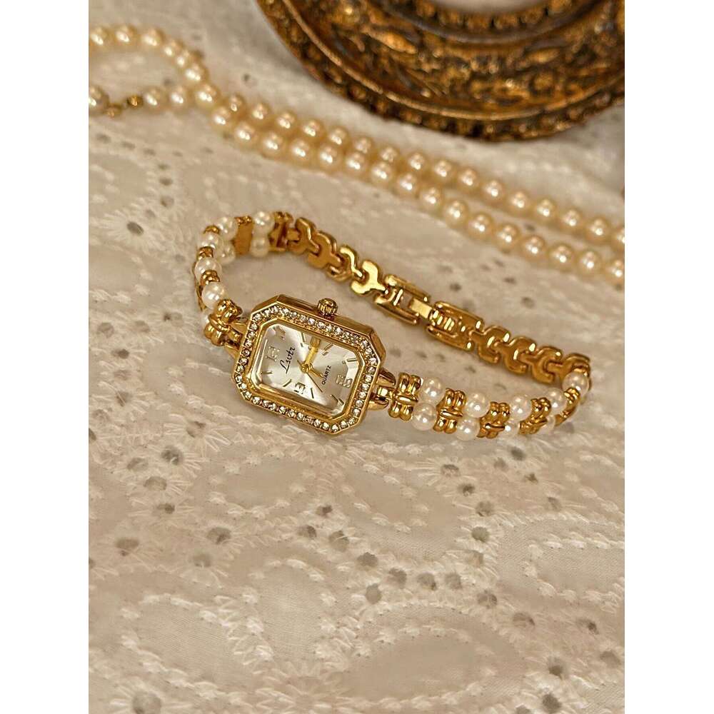 1 Piece of New French Fashionable Elegant Retro with Pearl Strap, 30m Waterproof, Exquisite, Compact, Unique Niche Women's Quartz , Suitable for 