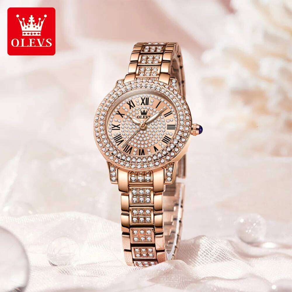 OLEVS 9943 Diamond for Women Starry Sky Dial Elegant Stainless Steel Waterproof Luminous Quartz Wrist Ladies H260228