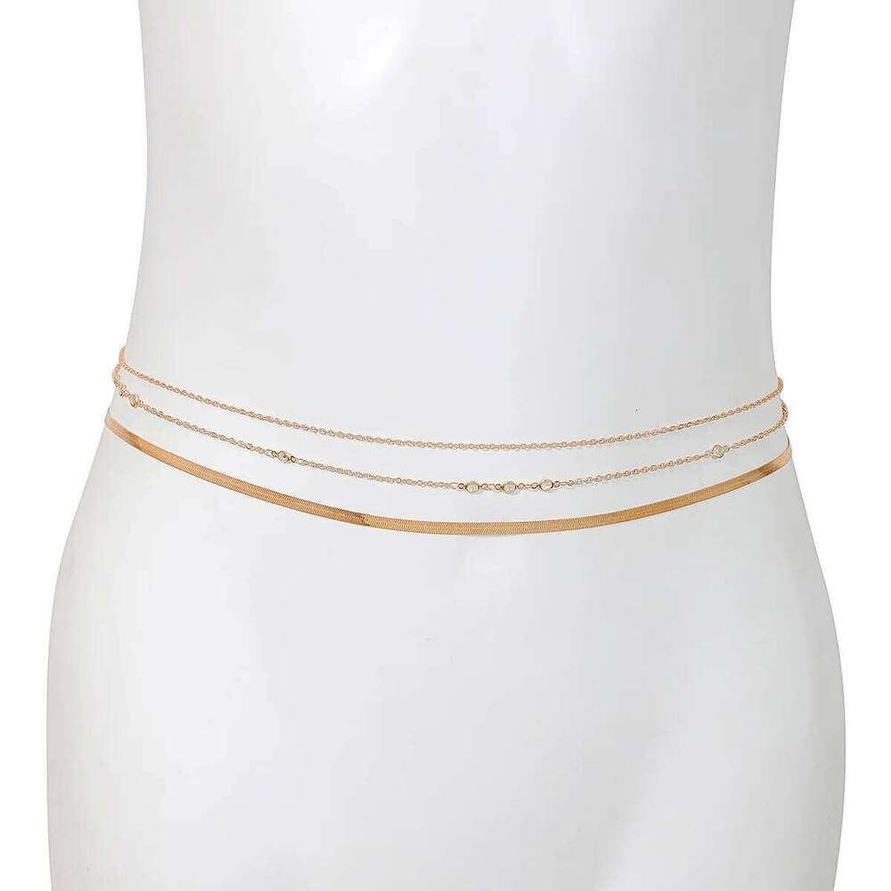 Junzi 3pcs/set Crystal Belly Waist for Women Punk Gold Color Flat Snake Chain Bikini Body Jewelry H260228