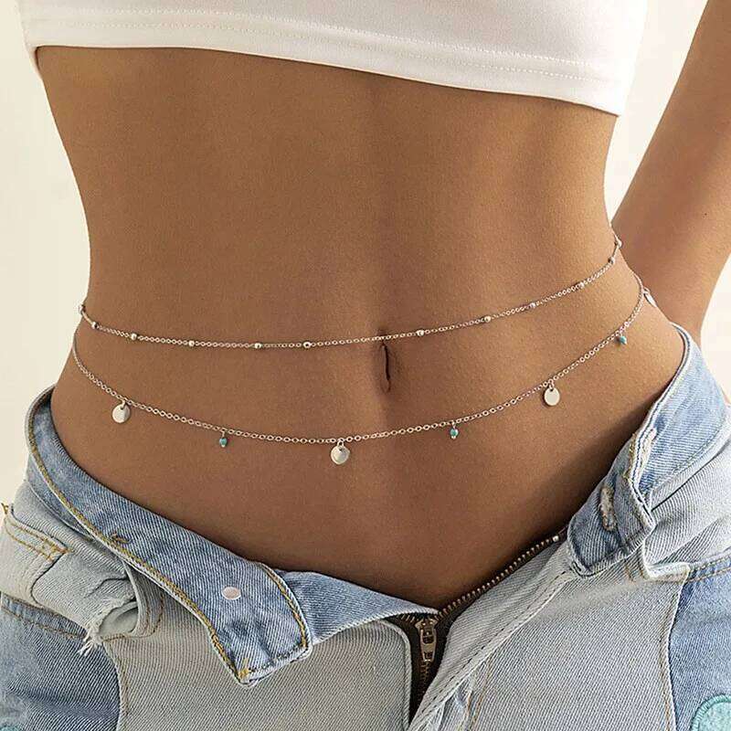 Personality Sexy Trendy Round Bead Cuban Double-deck Waist Chain for Women Charm Summer Beach Belly Body Jewelry Accessories H260228