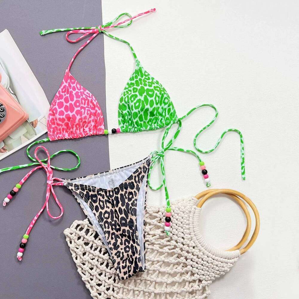 2026 Bikini Womens Triangle Wrapped Leopard Swimsuit Two-Piece Lace-Up Swimwear Sexy Micro Bikinis Sets Beach Outfits For Women Z260301