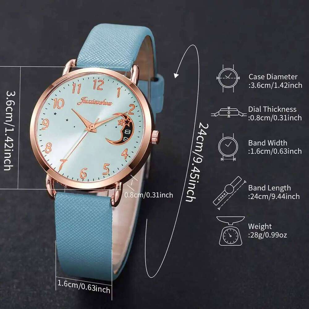 2/3/4/5PCS Fashion Moon Dial Women Quartz es Set Casual Leather Strap Wristes Reloj MujerWithout Box H260228