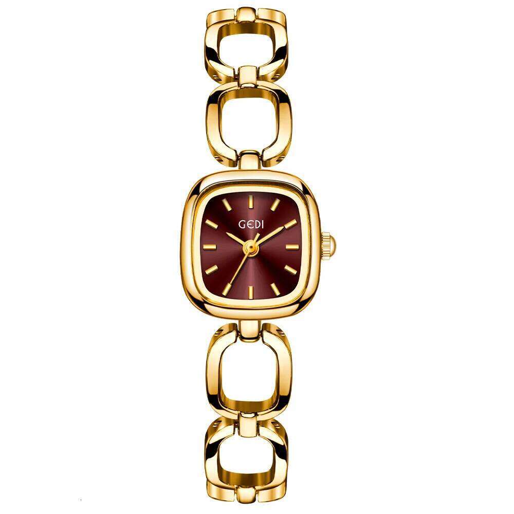 GEDI Women's Elegant Square Red Dial Quartz es Chain Vintage Minimalist Girls Ladies Small Wrist H260228