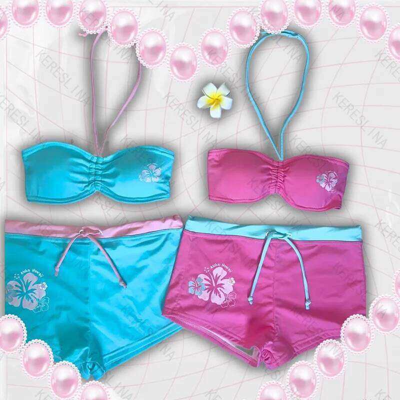 Summer beach sweet youthful lively cute kawaii style hanging neck fashionable trendy comfortable women's bikini sets Z260301
