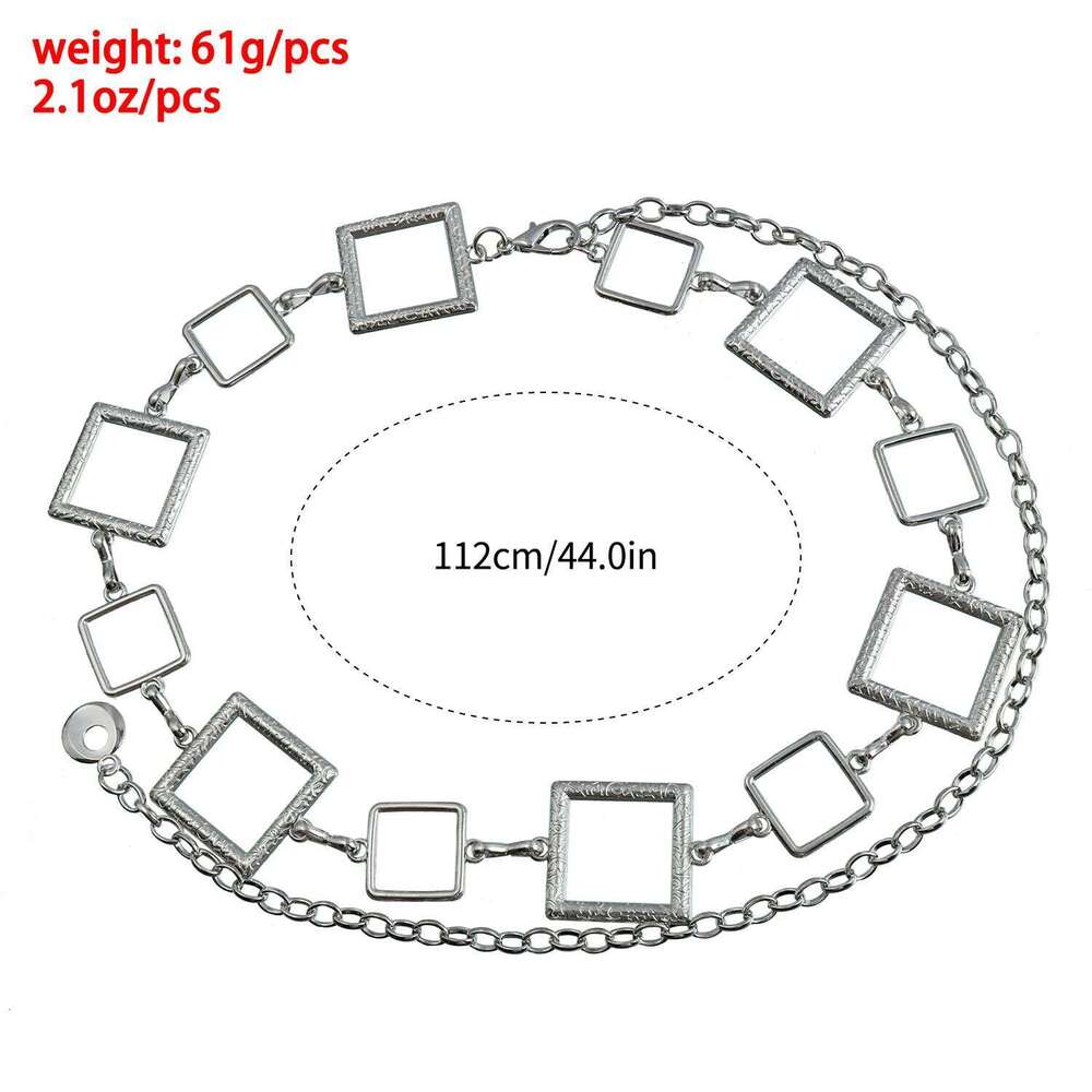 Cross Border Jewelry Personalized Hip Hop Geometric Square Metal Chain Fashion Dress Waist Cincher Versatile Accessories H260228