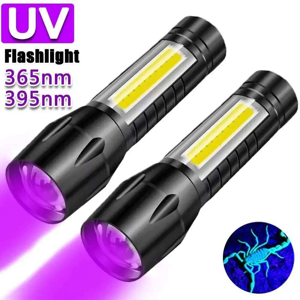 USB Rechargeable Mini UV Flashlight Zoomable Ultraviolet Torch Portable Inspection Light 365nm Pet Detector Violet Flashlights Z260301