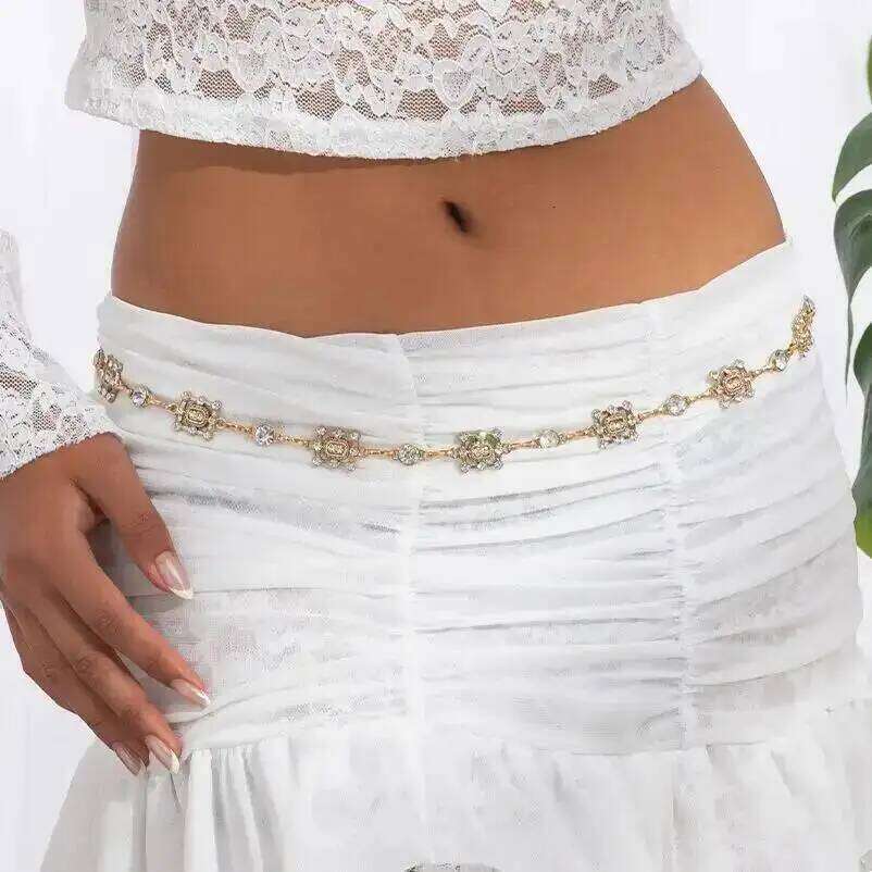 IngeSight.Z Exquisite Luxury Rhinestone Waist Belly Belt Women Summer Beach Sexy Y2K Adjustable Bikinis Body Chain Jewelry H260228