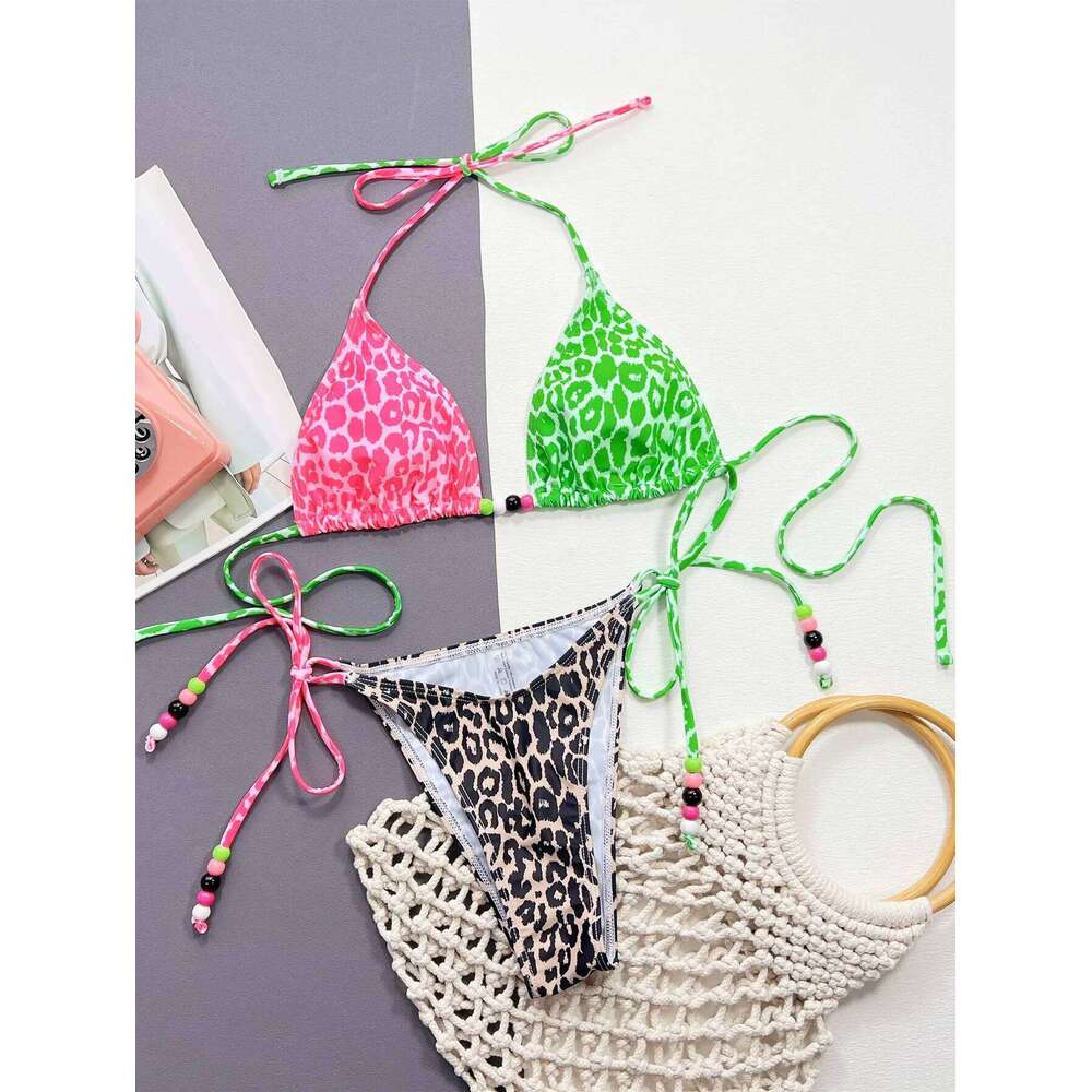 Sexy Leopard Micro Bikini 2025 Women Swimsuit Female Swimwear Thong Bikinis Set Brazilian Halter Beach Wear Lace Up Bathing Suit Z260301