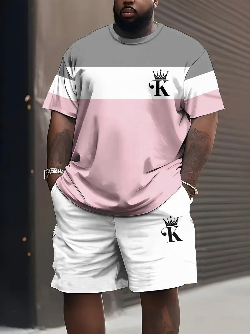 Luxury Brand Designer Clothes Cross-Border European And American Fashion Summer T-Shirt And Shorts Set With 3D Digital Printing, Street Style, Loose A