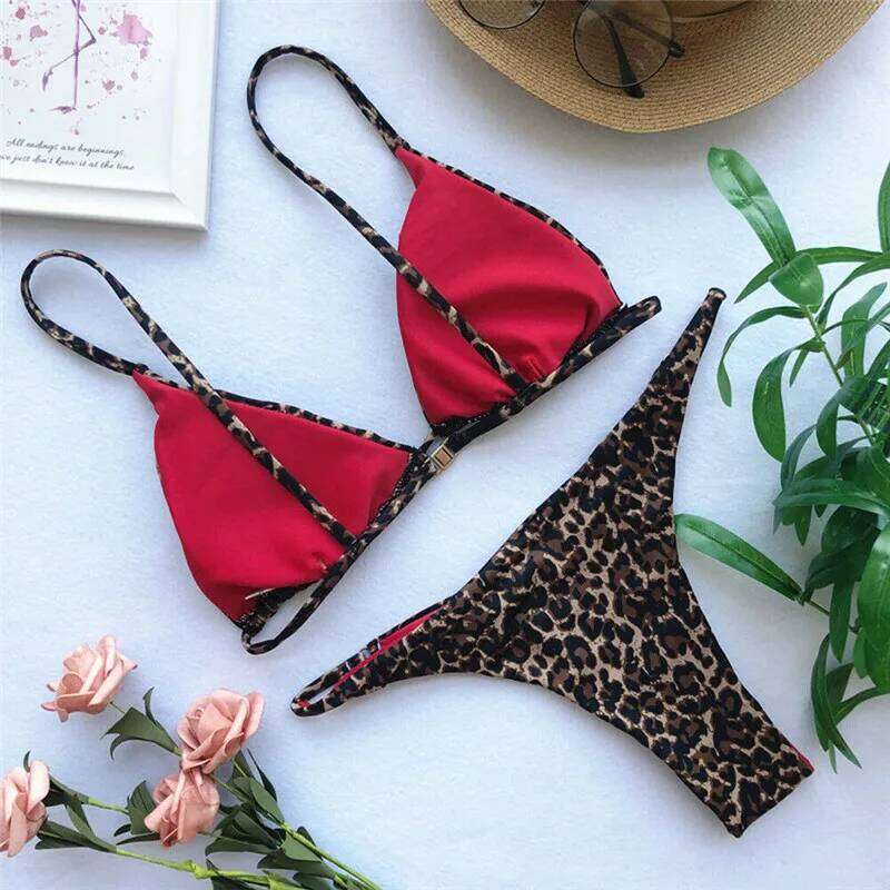 Women Summer Bikini Set Biquinis Sexy Animal Leopard Printed Bandage Padded Bra Swimsuit Bathing Suit Beach Swimwear Z260301