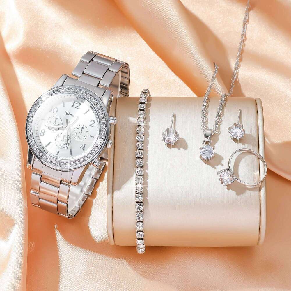 5pcs/set steel belt fake three eyes women's casual Korean quartz set H260228