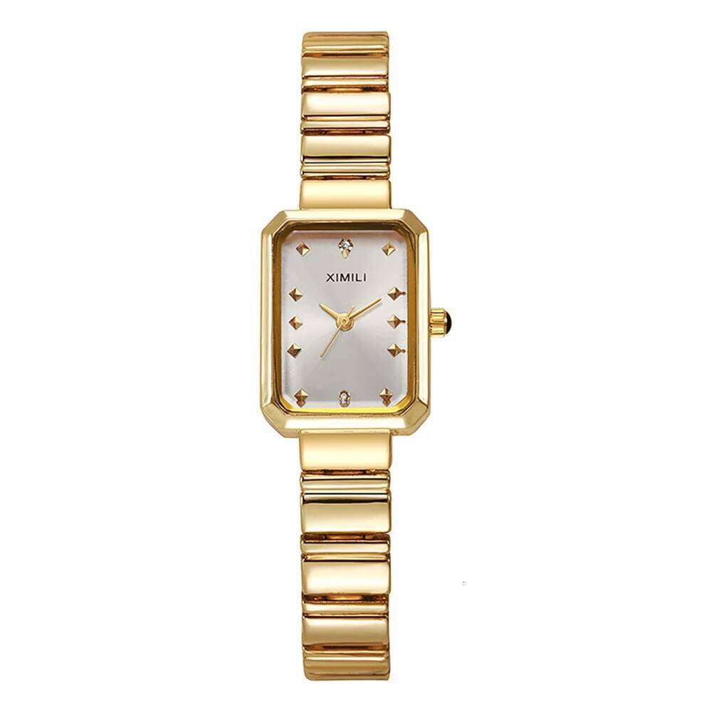 Women Gold Square Simple Korean Version Female Student Fashion Stainless Steel Quartz Wristes Clock Gift H260228