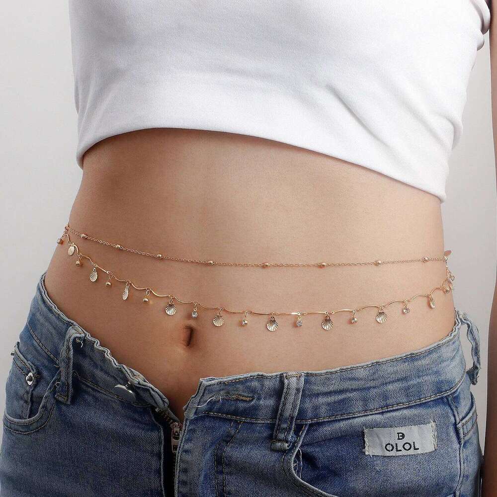 European American Cross Border Sweet Cool Double Layer Scallop Tassel Waist Creative Design Y2K Versatile Body Chain H260228