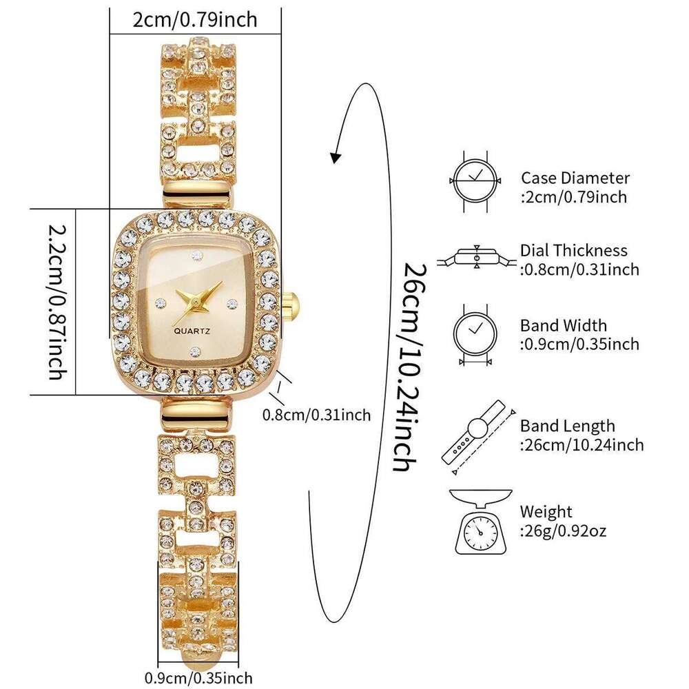 Rhinestone Strap Women es Elegant Square Quartz Wrist Reloj Mujer Girls Clock Gift Without Box H260228