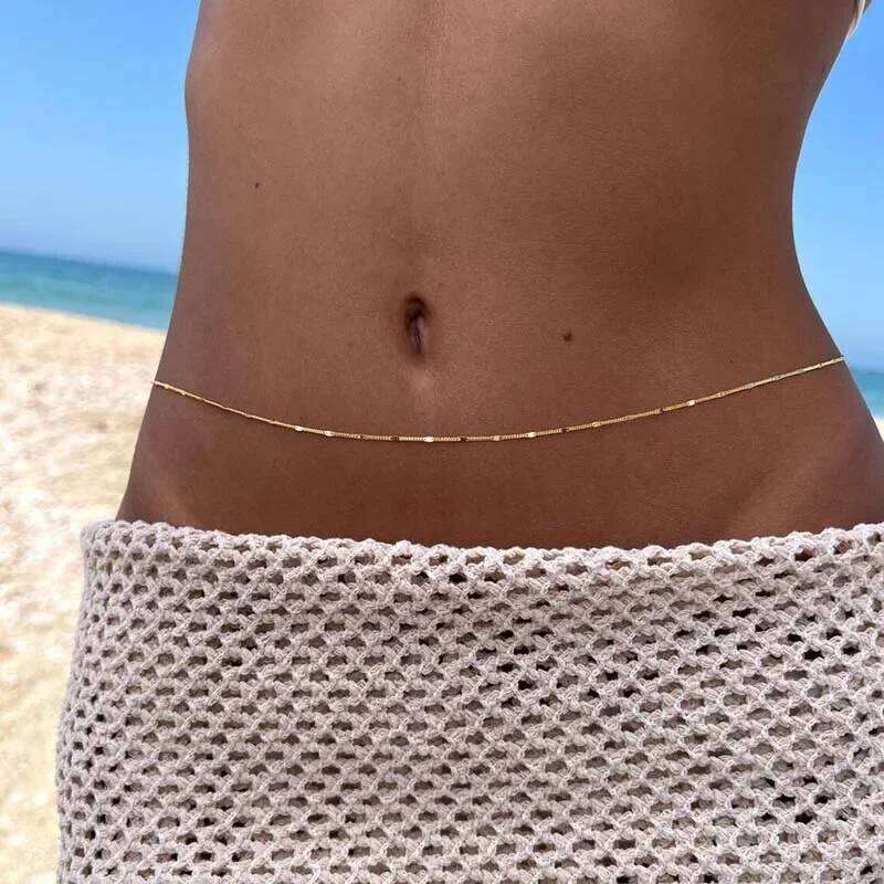 Sexy Gold Color Thin Waist for Women New Simple Metal Shiny Sequin Belly Chain Bikini Body Jewelry Accessories Wholesale H260228