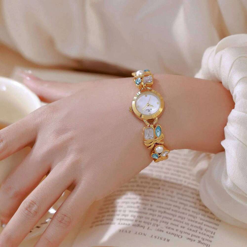 2026 New Color Diamond Sea Blue Treasure Butterfly Women's Fashion Gold Waterproof Quartz Clock FA1891 H260228