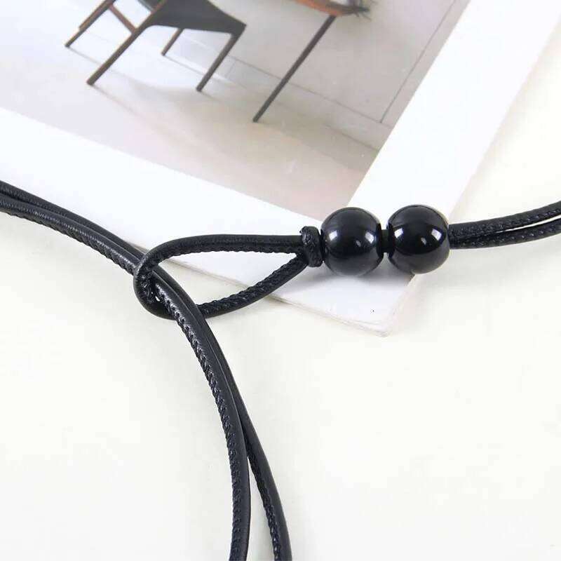 New Chinese Thin Belt for Women Ethnic Style Leather Beaded Dress Long Rope Knotted Waist Chain Jewelry H260228