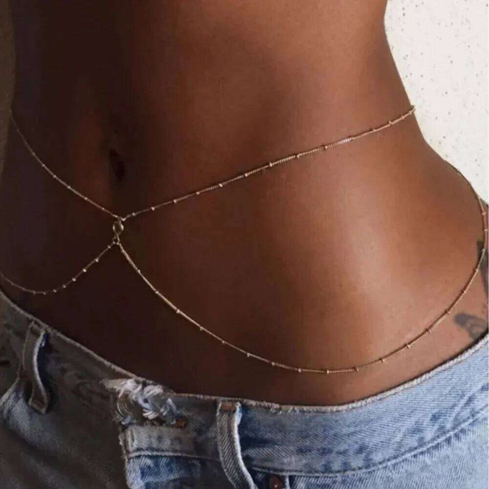 Butterfly Thin Waist Women's Simple Beach Bikini Ball Female Body Chain Jewelry Rhinestone Pearl Beaded H260228