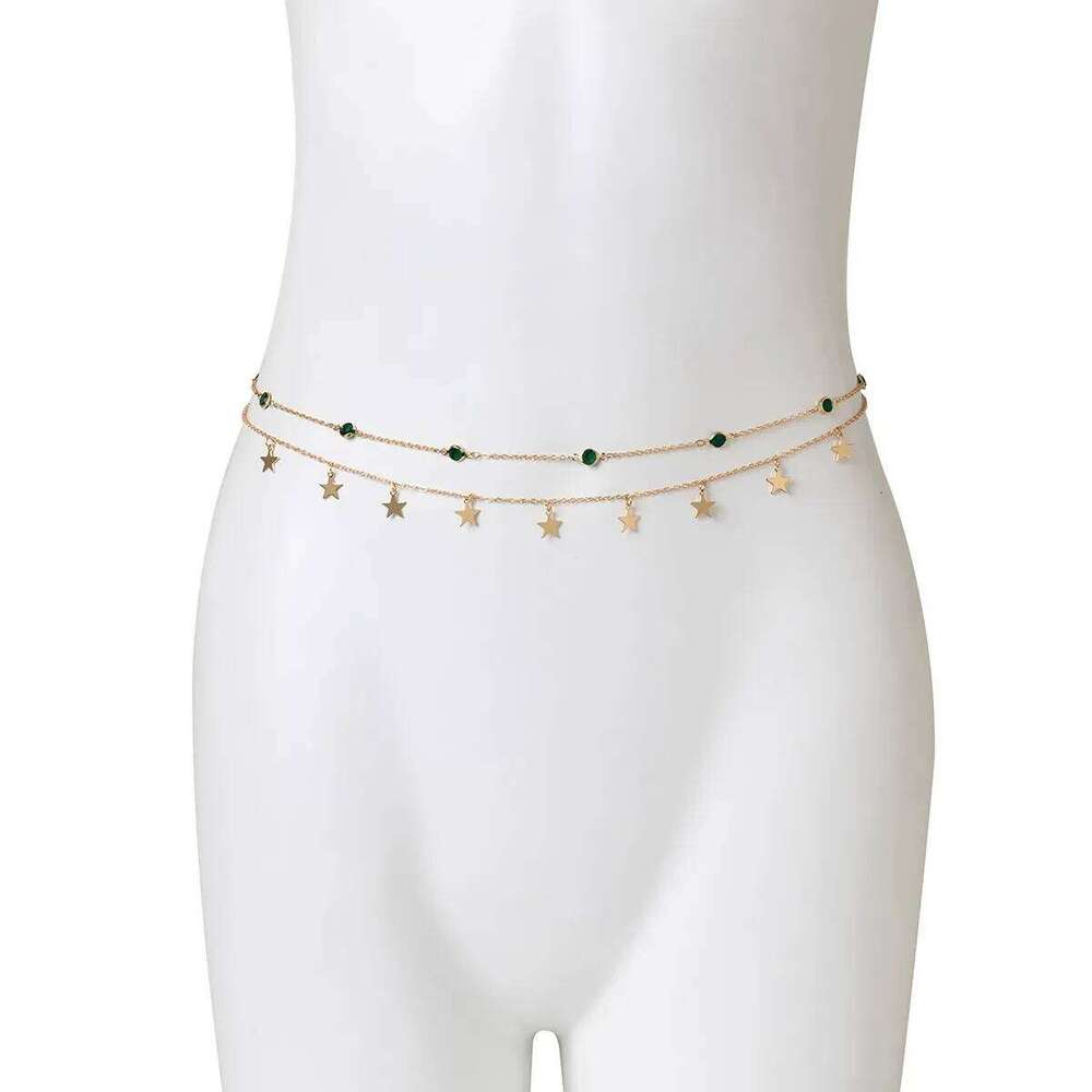 Beach Bikini Simple Double-layer Rhinestone Pentagram Pendant, Versatile Waist Female Sexy Crystal Body Chain H260228