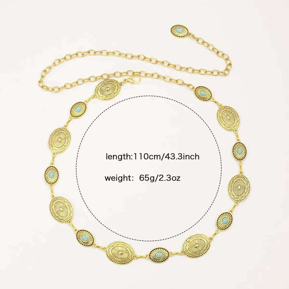 European American Cross Border Retro Linear Turquoise Waist Chain Sexy Slimming Versatile Belt Accessory For Dresses H260228