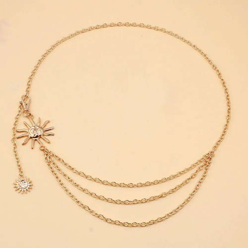 Ladies Vintage Punk Thin Waist Chain Metal Hip Hop Sun Moon Star Waistbands Gold Silver Dress Cummerbands H260228