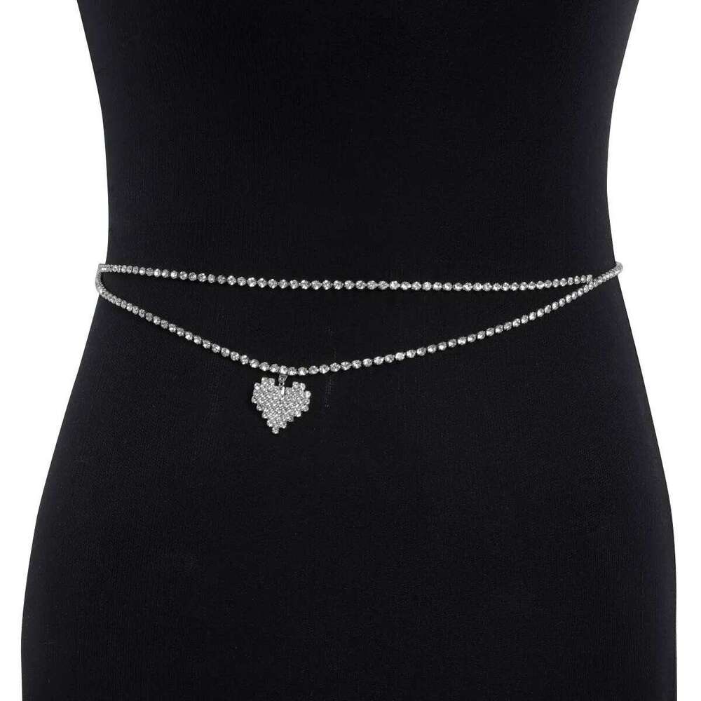 Fashionable Heart-shaped Sexy Style Double-deck Rhinestone Waist Street Photography Women's Body Chain Jewelry H260228