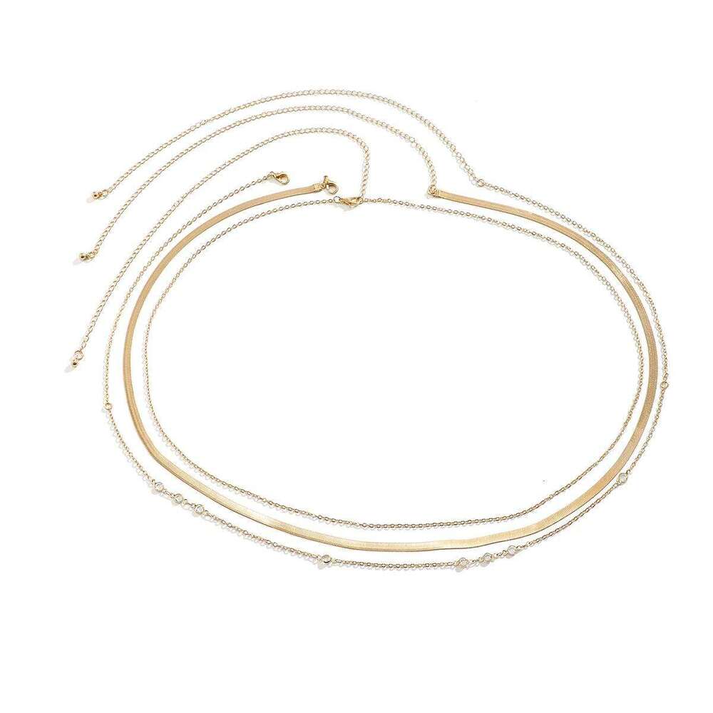 Simple 3pcs/set Crystal Belly Waist for Women Punk Gold Color Flat Snake Chain Bikini Body Jewelry Y2K H260228