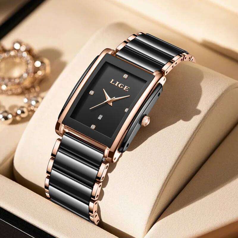 LIGE Fashion Elegant Women's Full Ceramics Strap Ladies Quartz es for Women Gifts Reloj Mujer+Box H260228