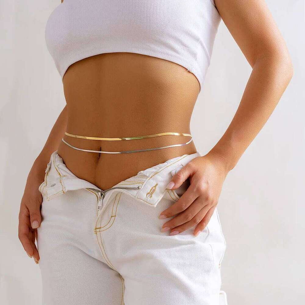 2023 New Minimalist Double-layer Metal Flat Snake Belly Waist Chain Women's Fashion Skini Beach Summer Body Jewelry H260228