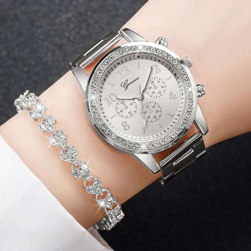 2PCS Women's Fashion Rhinestone Ladies Analog Quartz es Set Reloj Mujer Girls Clock Gift H260228