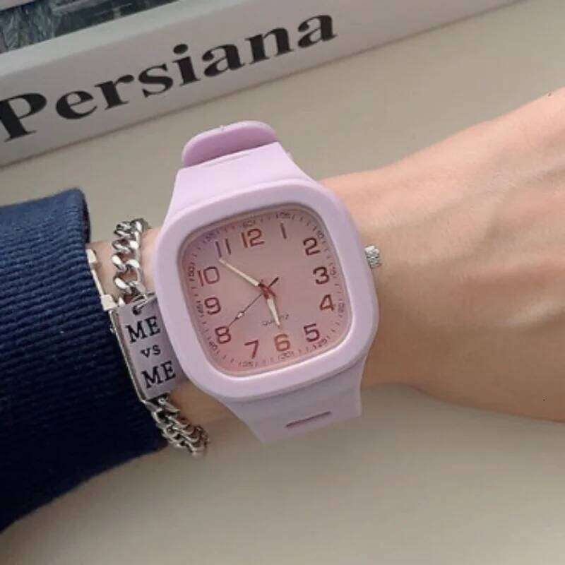 New Cute Pink Square Women Casual Sport Whitees Silicone Band Quartz Wristes Ladies Gilrs Students Reloj H260228