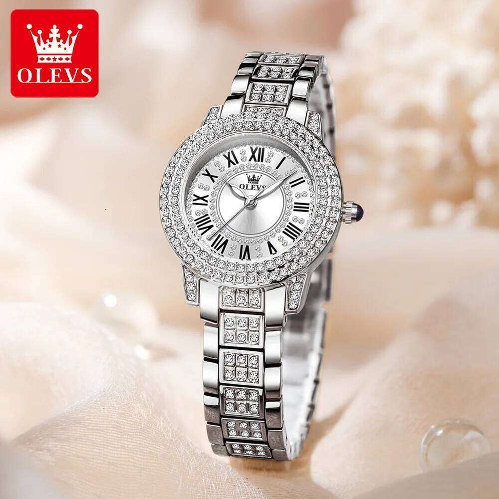 OLEVS 9943 Diamond for Women Starry Sky Dial Elegant Stainless Steel Waterproof Luminous Quartz Wrist Ladies H260228