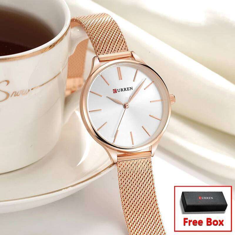 CURREN Original Women's Matte Dial Japanese Quartz Movement Stainless Steel Mesh Strap with Box H260228