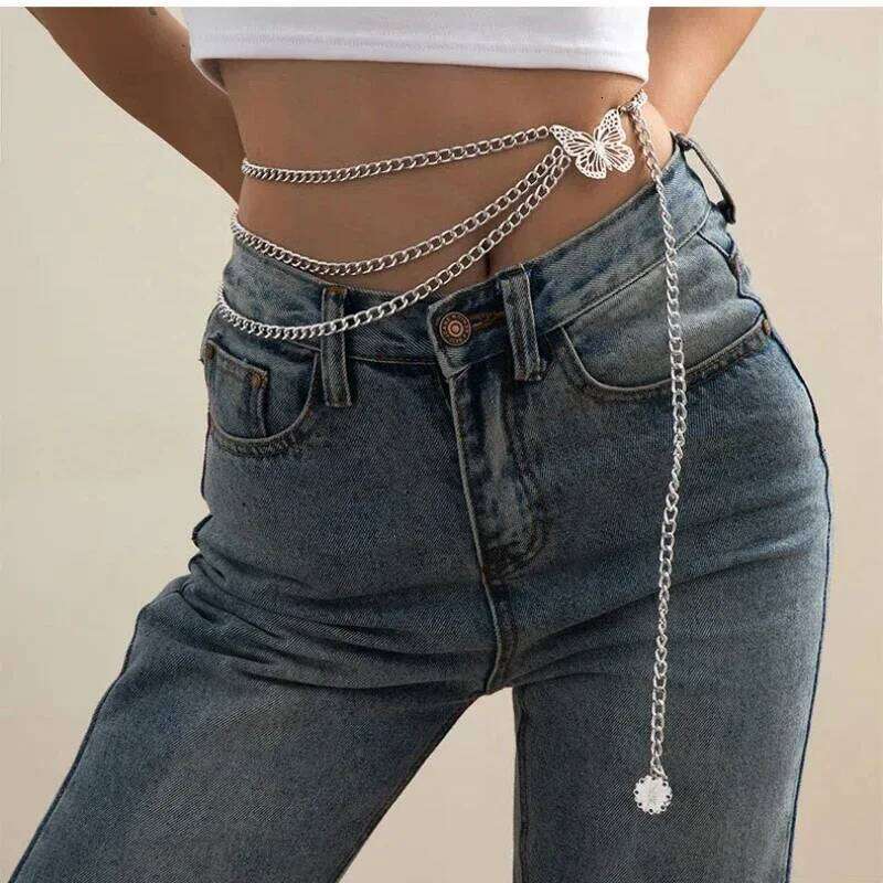 2025Summer Versatile Hip Hop Retro Tassel Waist Female Creative Hollow Butterfly Flower Plate Body Chain H260228