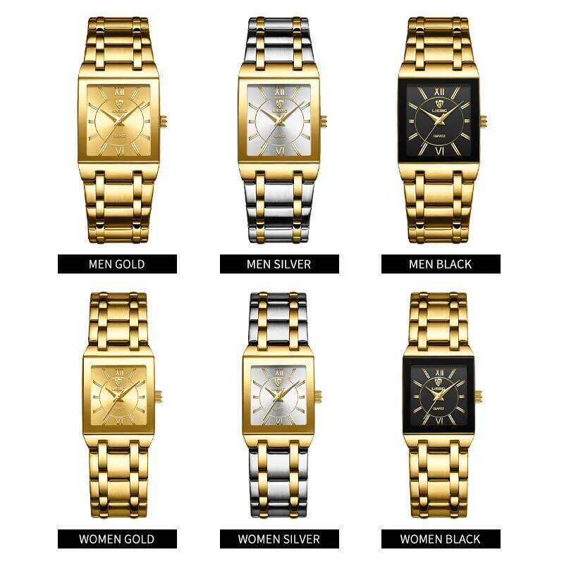 LIEBIG Luxury Wristes For Women Men Business Simple Design Black Gold Stainless Steel Waterproof Quartz Clock H260228