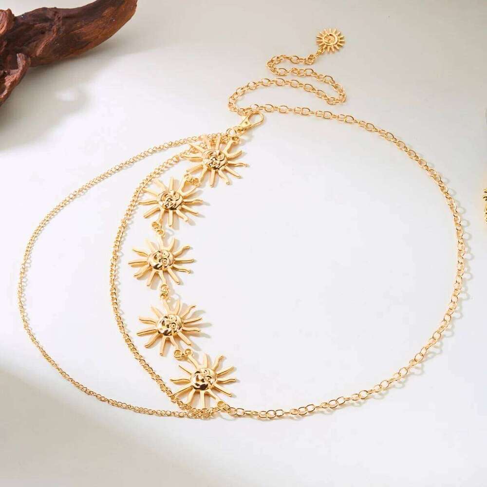 Vintage Exaggerated Sun Flower Multi-Layer Tassel For Women Men Moon Star Belt Body Jewelry Y2K Waist Chain H260228
