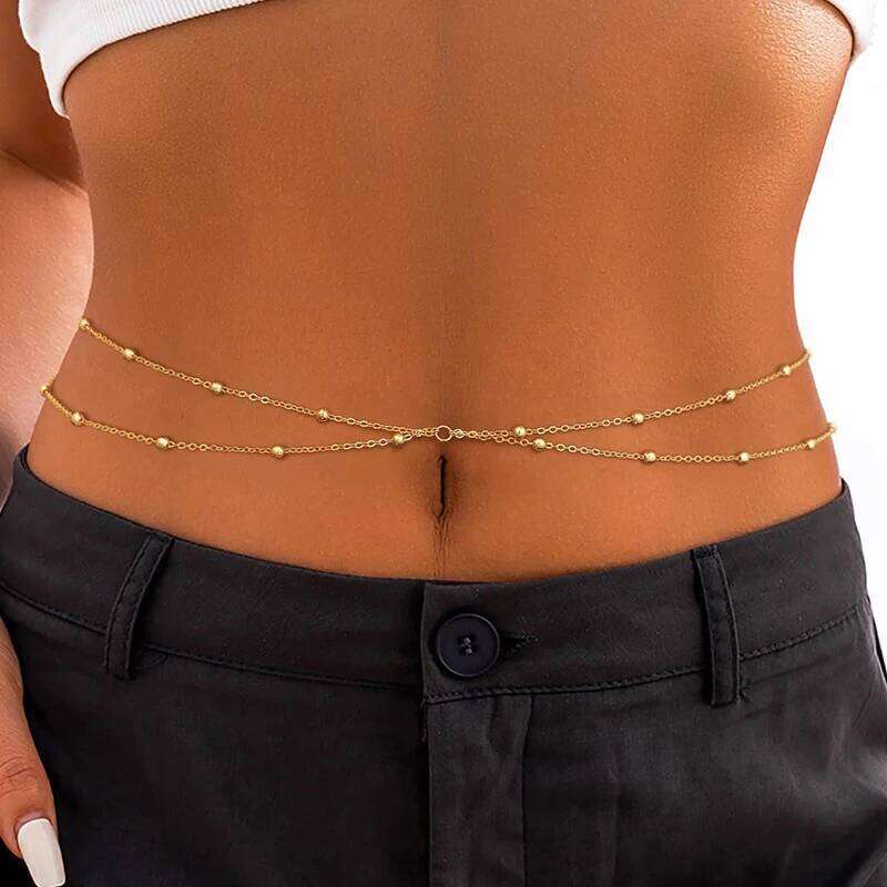 Girls Simple Beaded Belly for Women Antique Gold Color Metal Beach Bikini Single Link Chains Waist Body Jewelry Accessory H260228