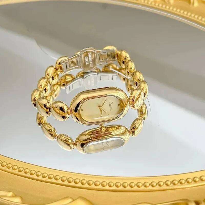 New Vintage Women's Fashion Small Dial Gold Ladies Clock Brand Quartz Wrist es H260228