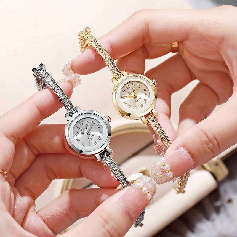 Women's round Arabic numeral small dial steel belt chain quartz H260228